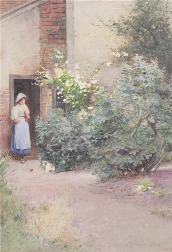 Carlton Alfred Smith (1853-1946) At The Cottage Door and View of a Watermill 14 x 10.25in.
